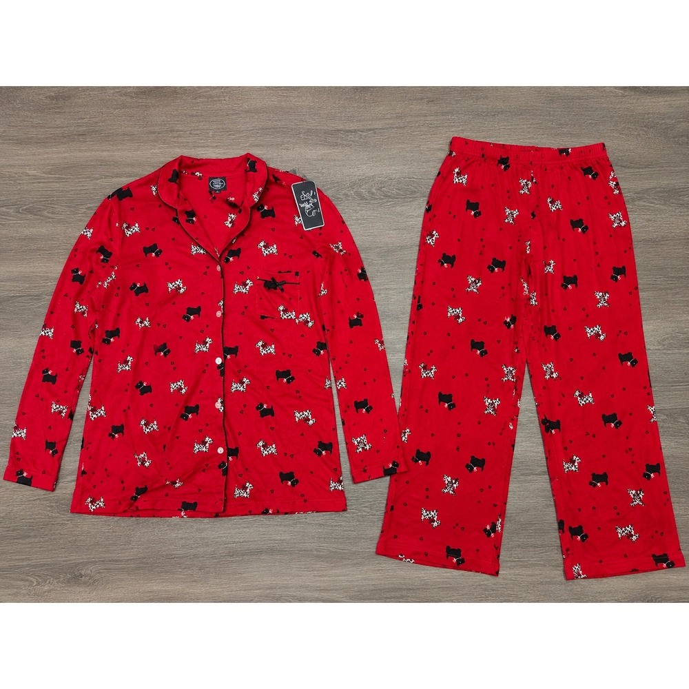 Laura Ashley Red Scottie Dog Pajama Set NWT XL Soft Cozy Sleepwear Lounge